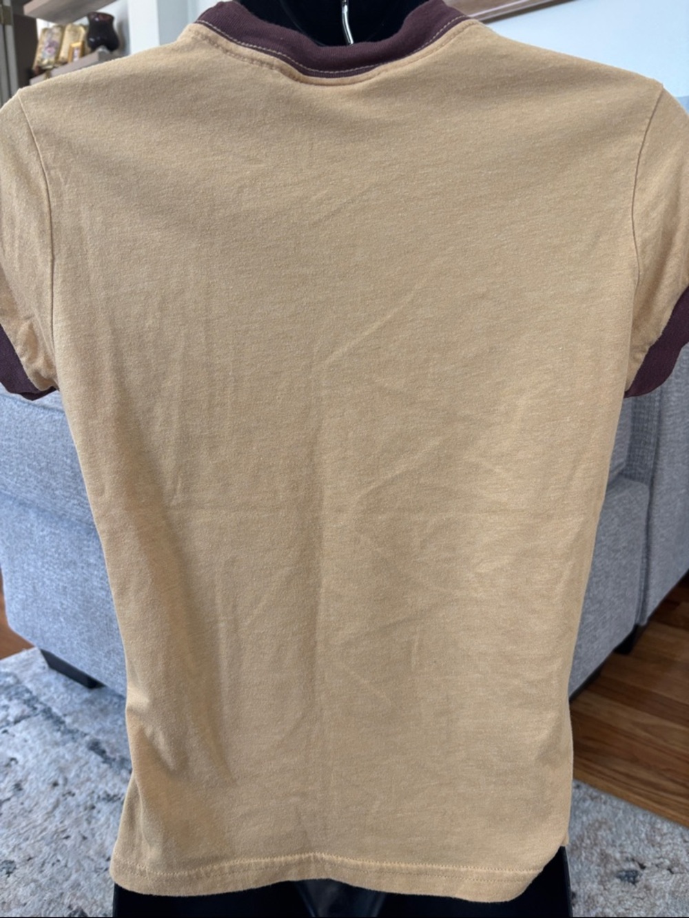 Junk Food Clothing Tan Tee with Brown Trim and Mighty Mouse Graphic size L - Picture 2 of 7